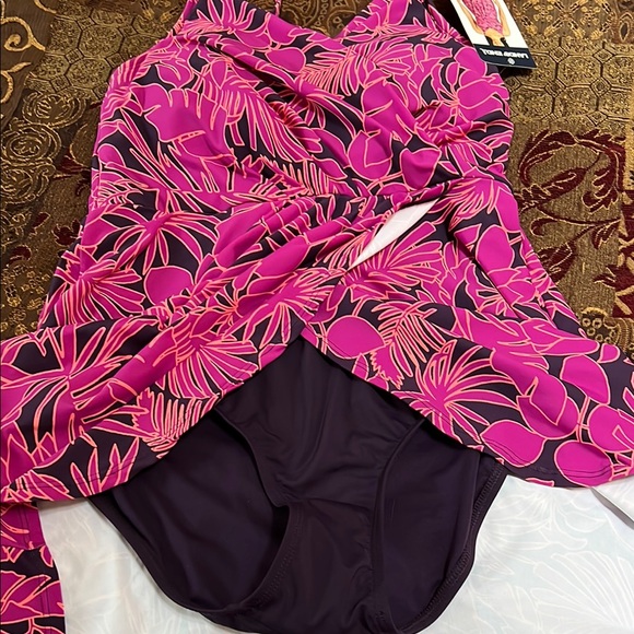 Lands' End Pink and Purple One Piece Swim Dress NWT size M - Picture 5 of 6